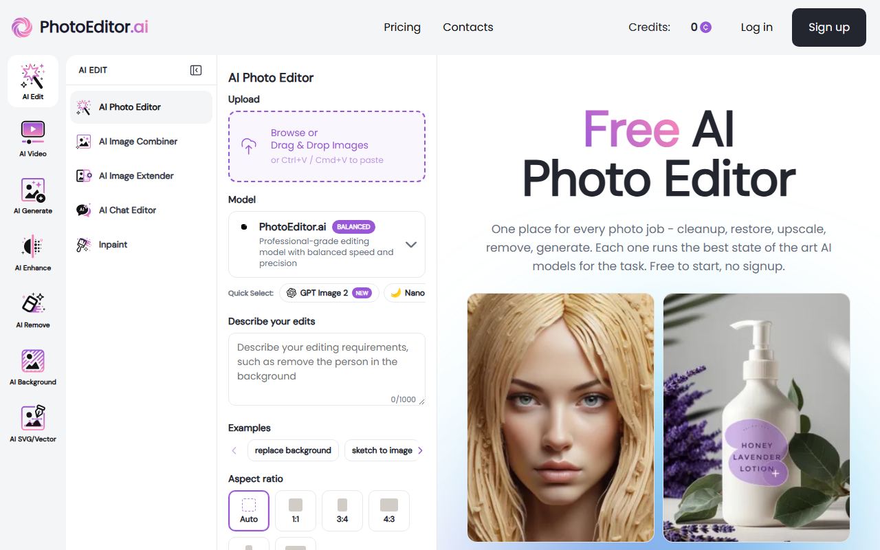 Screenshot of AIPhotoeditor official website