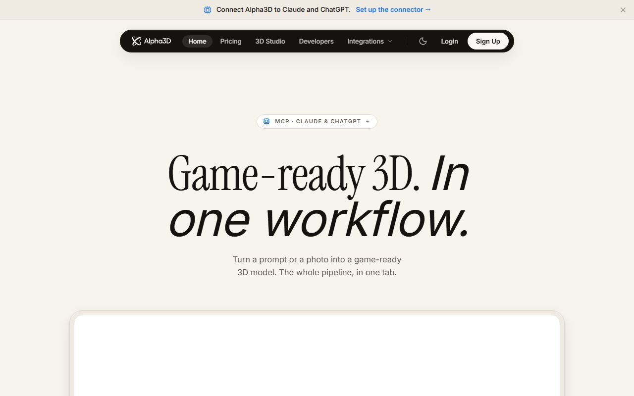 Screenshot of Alpha3D official website