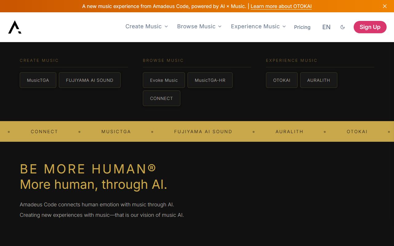 Screenshot of Amadeus Code official website