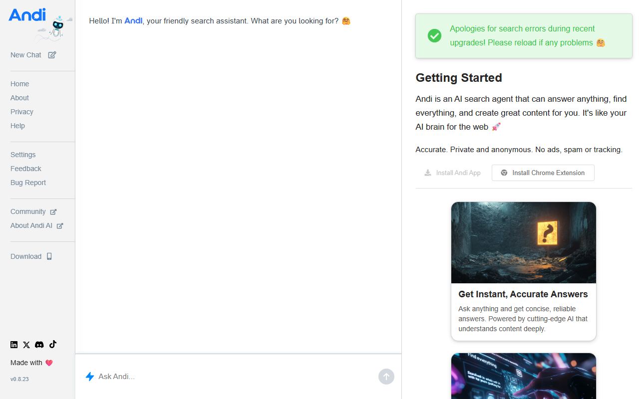 Screenshot of Andi official website