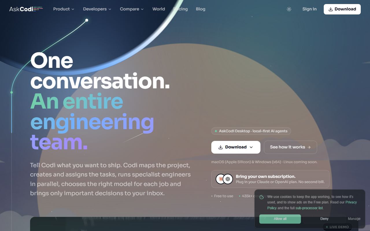 Screenshot of AskCodi official website