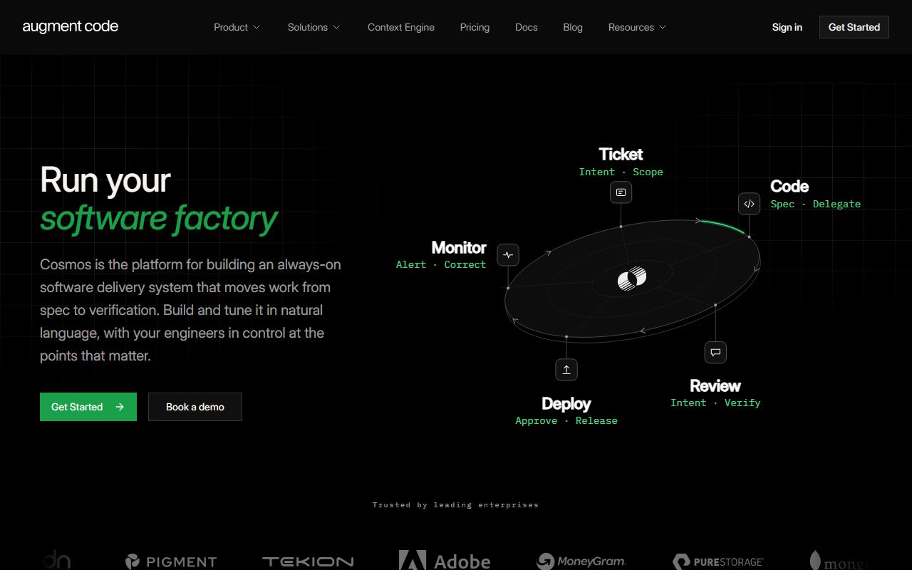 Screenshot of Augment Code official website