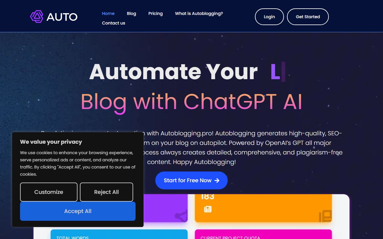 Screenshot of AutoBlogging Pro official website