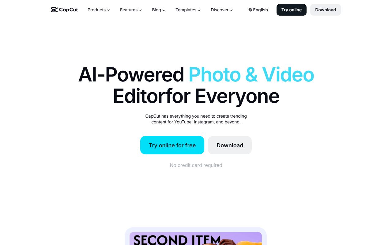 Screenshot of CapCut official website