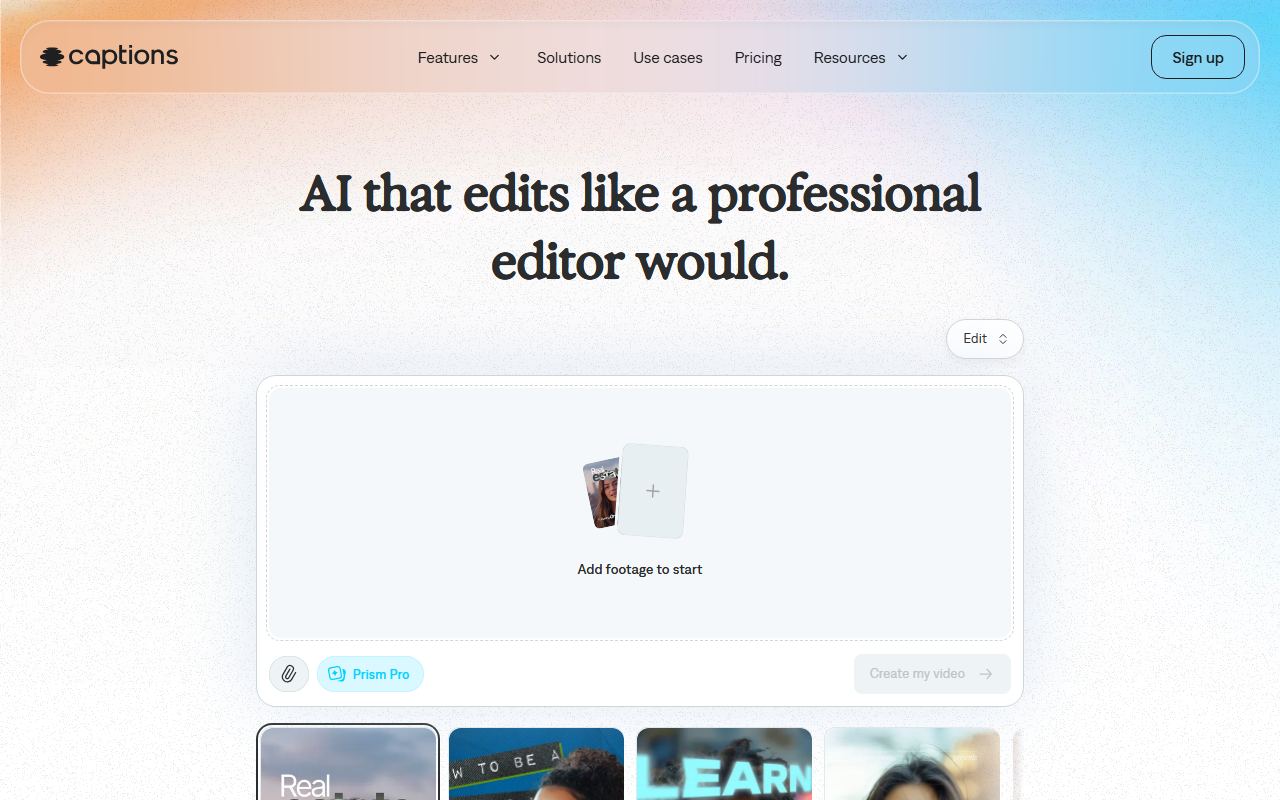 Screenshot of Captions official website
