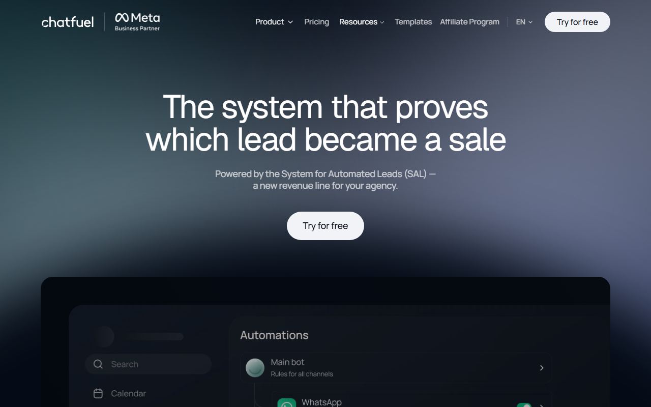 Screenshot of Chatfuel official website