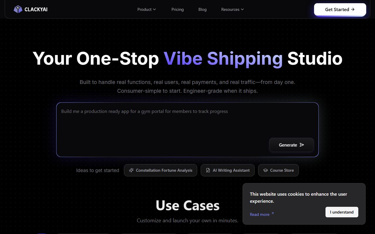 Screenshot of Clacky AI official website