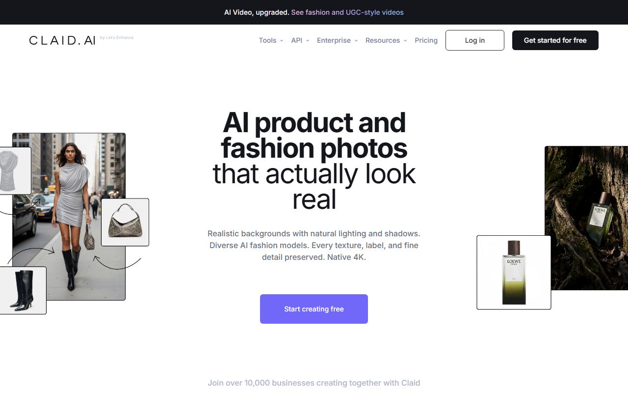 Screenshot of Claid AI official website