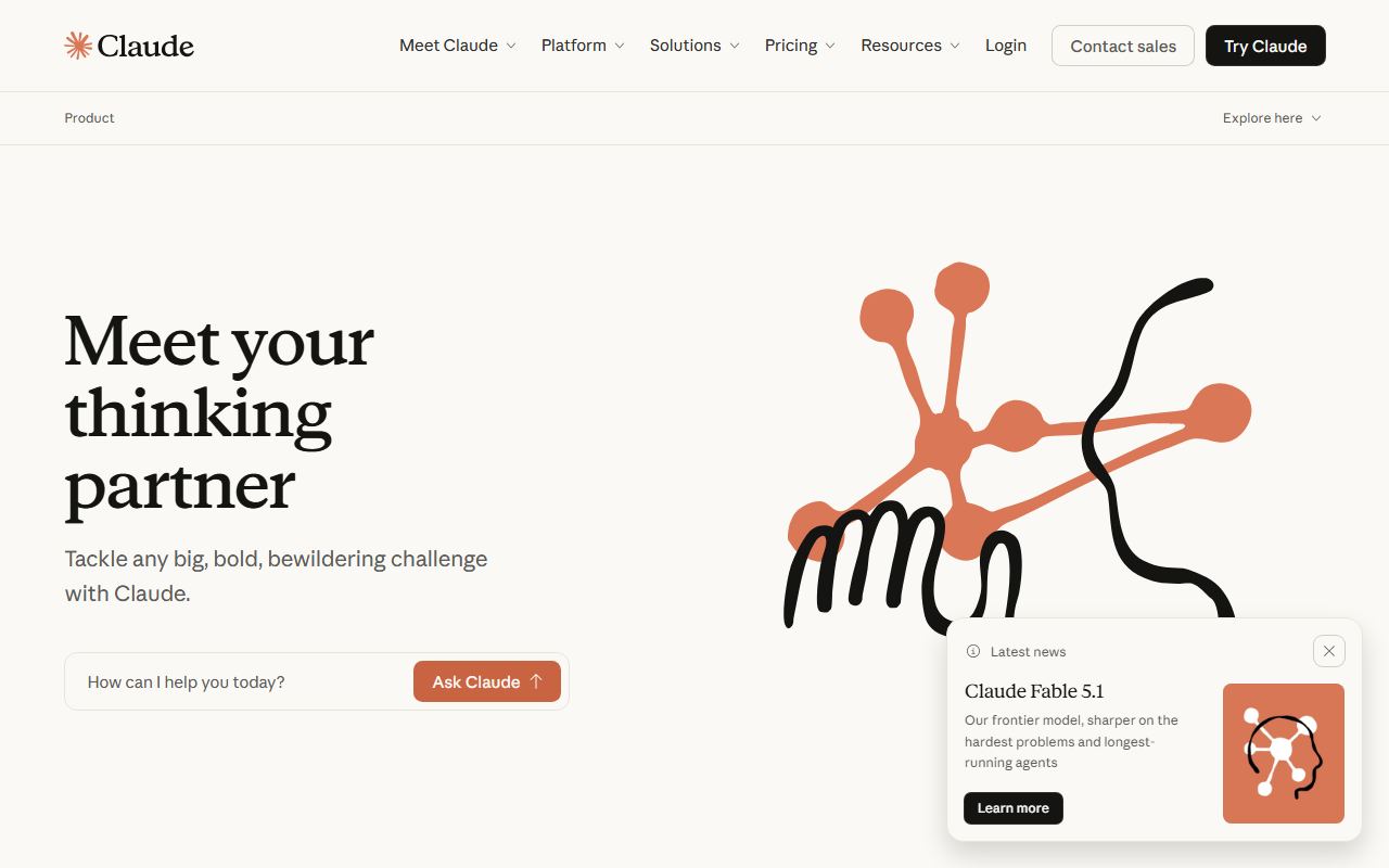 Screenshot of Claude official website