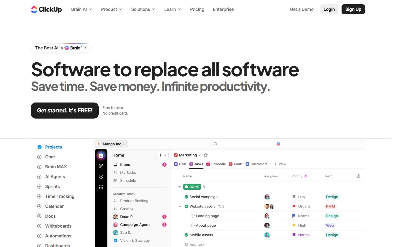 Screenshot of ClickUp official website