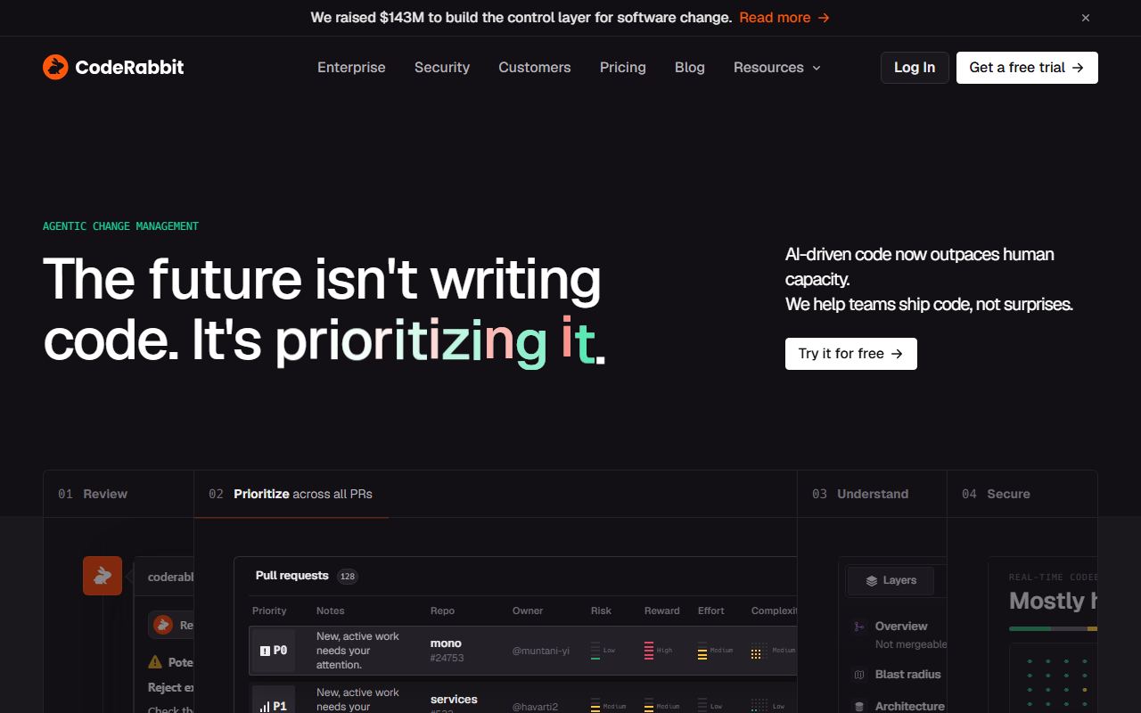 Screenshot of CodeRabbit official website