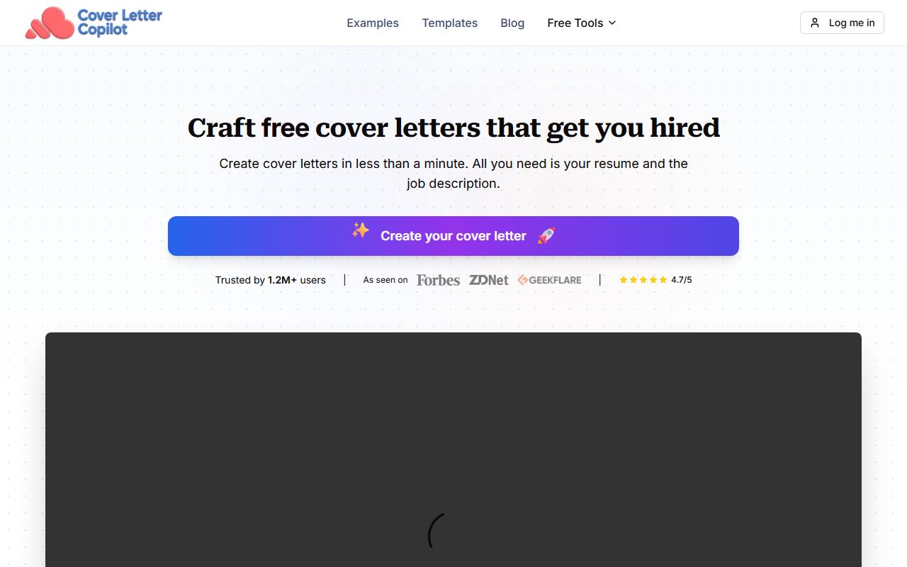 Screenshot of Cover Letter Copilot official website