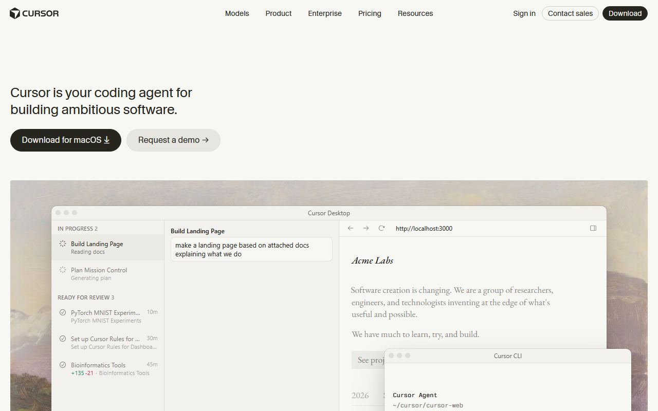 Screenshot of Cursor official website
