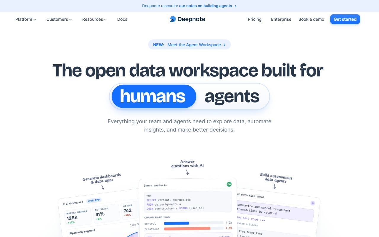 Screenshot of Deepnote official website
