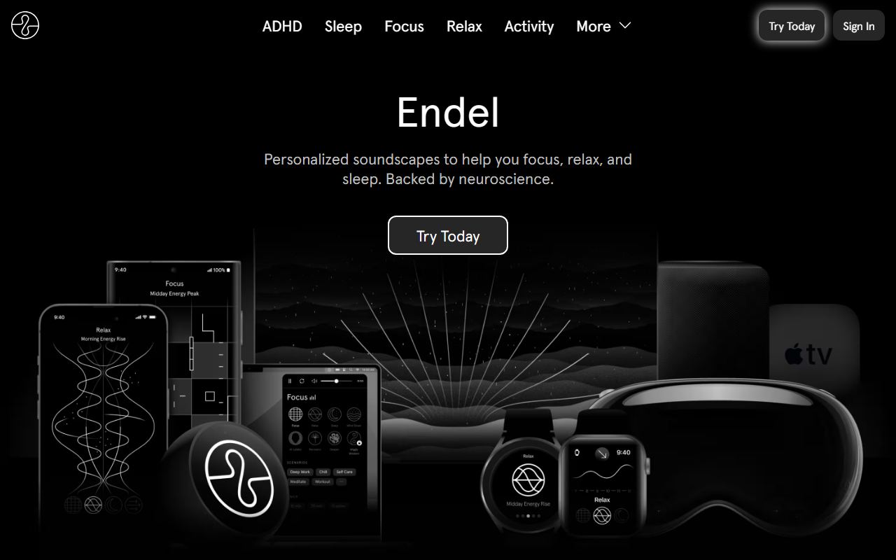 Screenshot of Endel official website