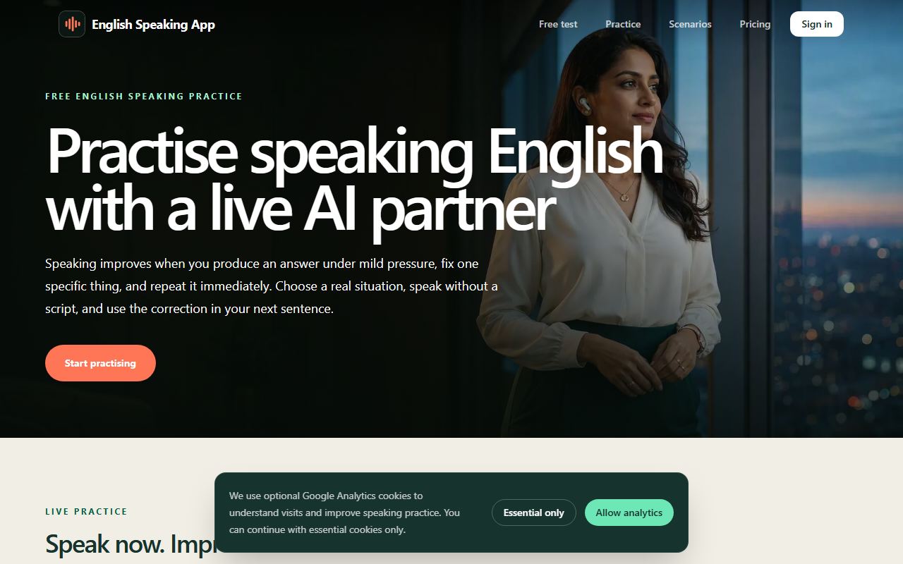 Screenshot of English Speaking App official website