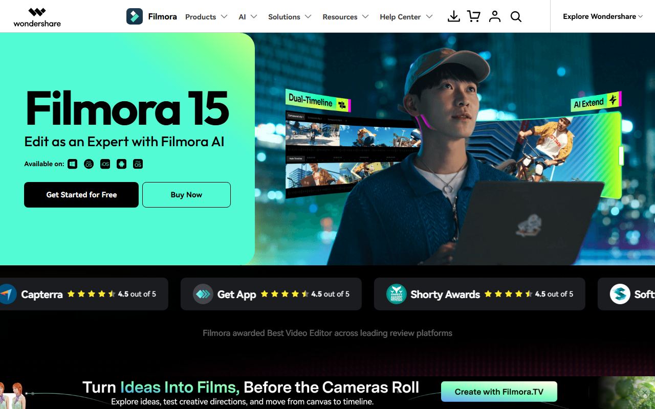Screenshot of Filmora official website