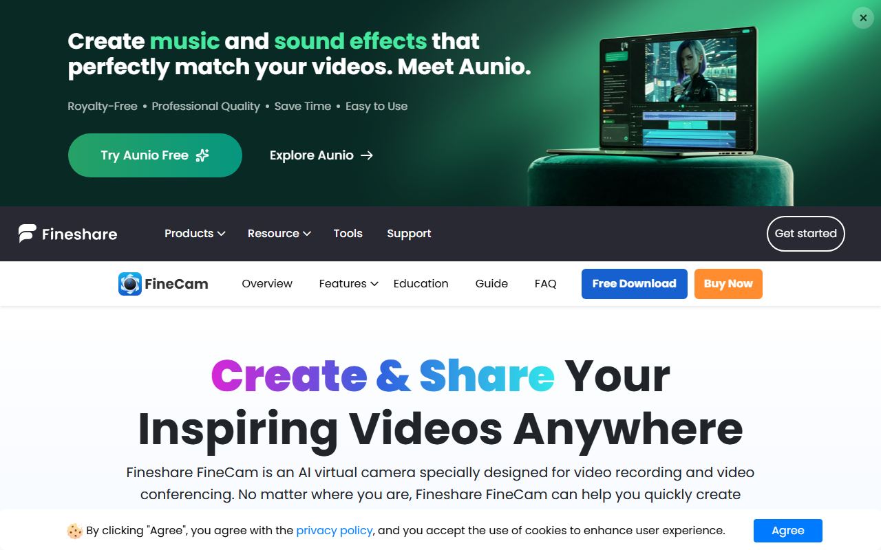 Screenshot of FineShare FineCam official website