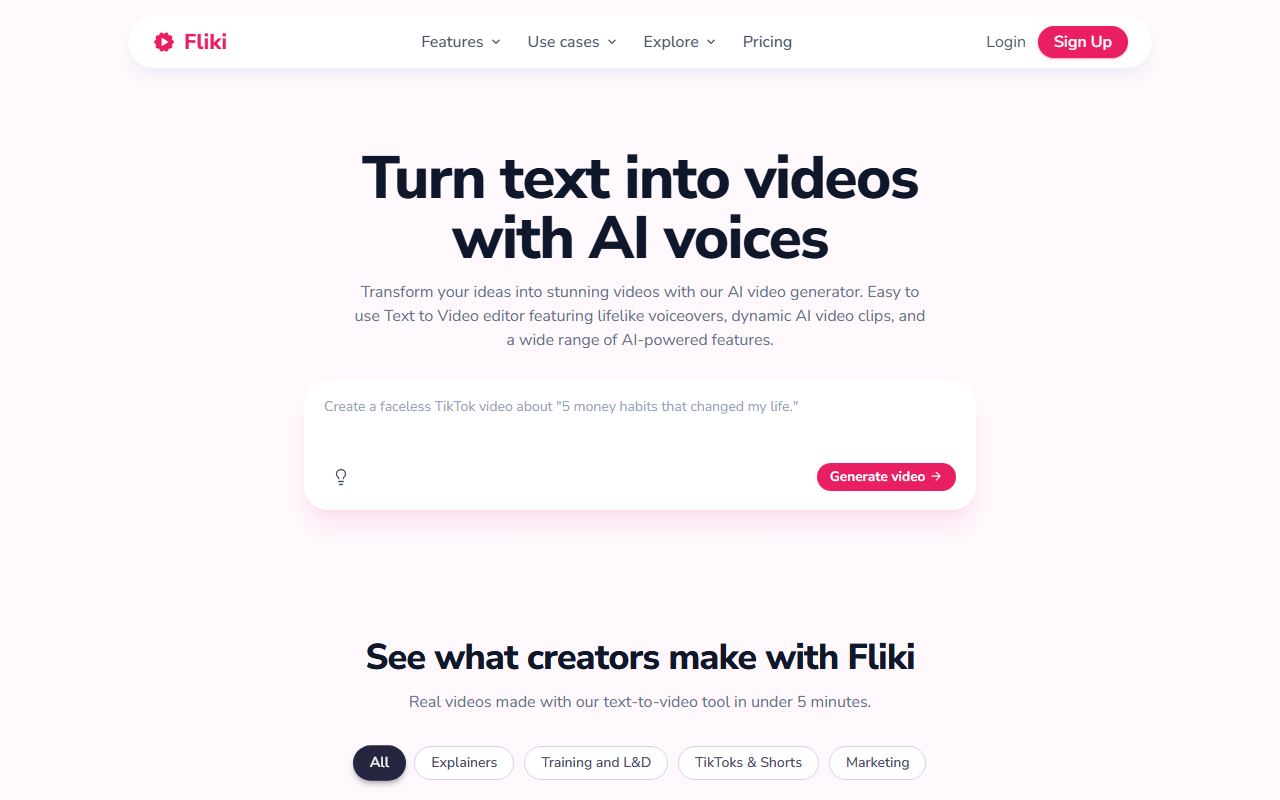 Screenshot of Fliki.ai official website