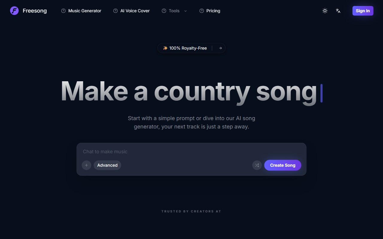 Screenshot of Freesong official website