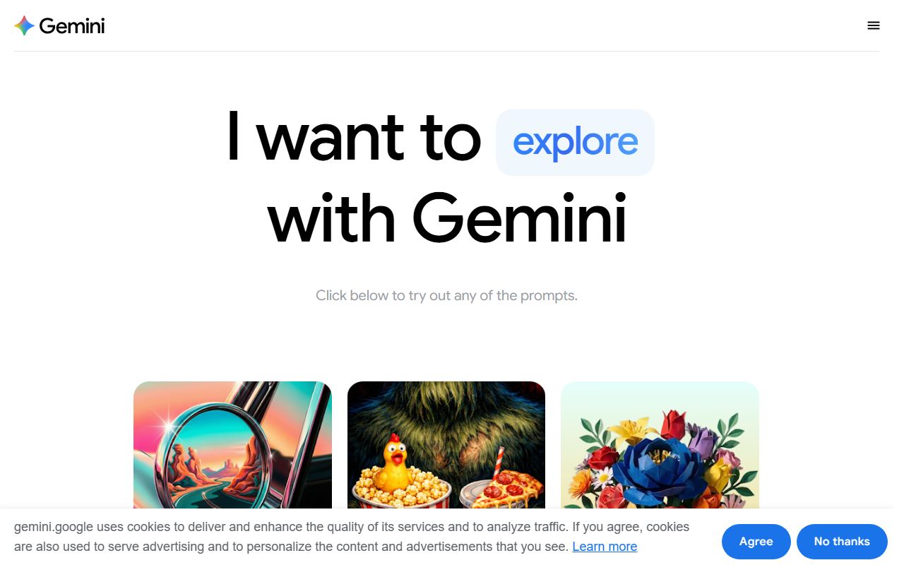 Screenshot of Google Gemini official website
