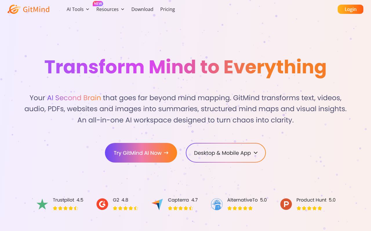 Screenshot of GitMind official website
