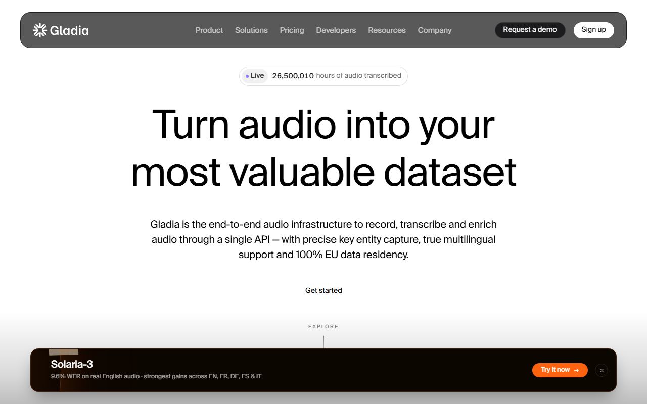 Screenshot of Gladia official website
