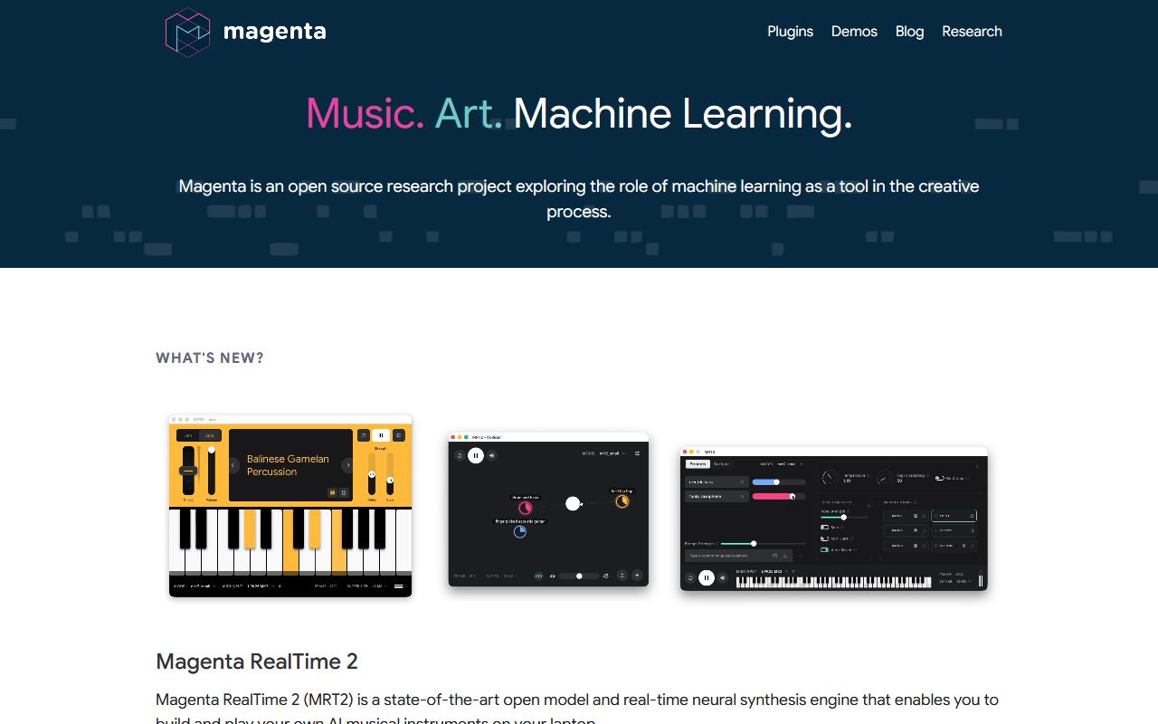 Screenshot of Google Magenta official website