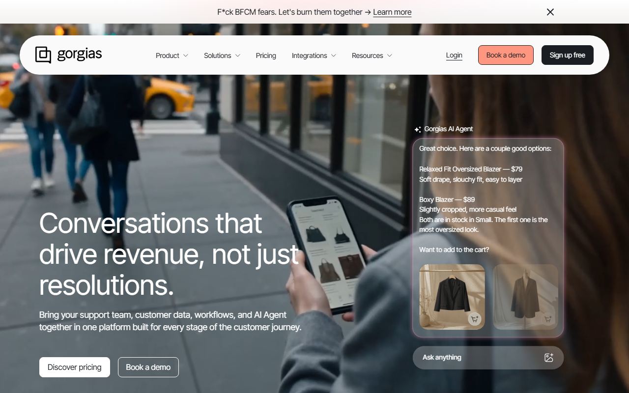 Screenshot of Gorgias official website