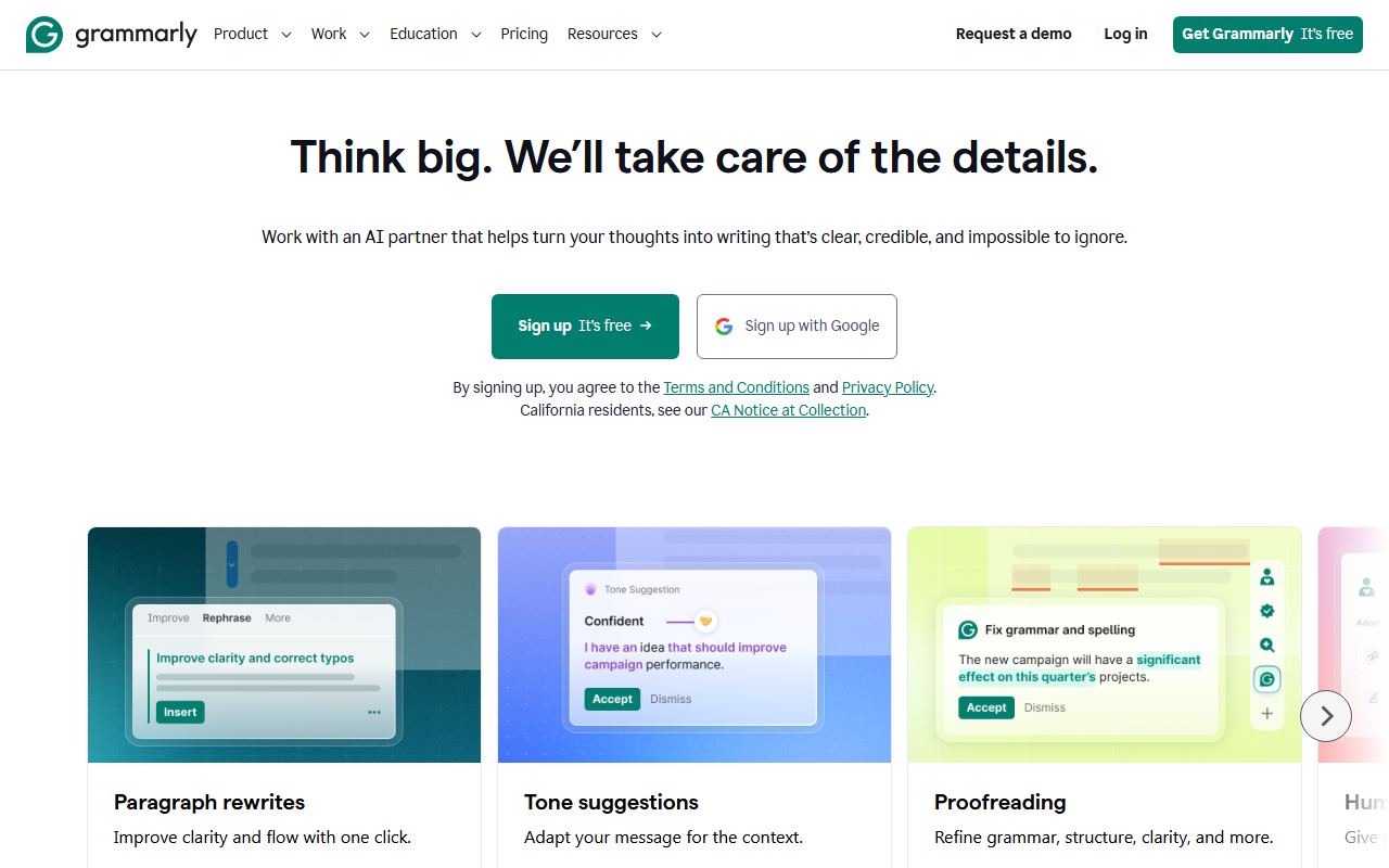 Screenshot of Grammarly official website