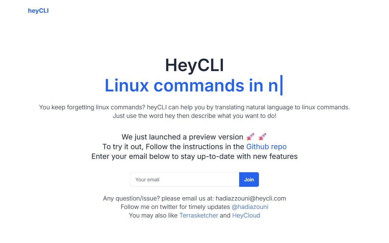Screenshot of HeyCLI official website