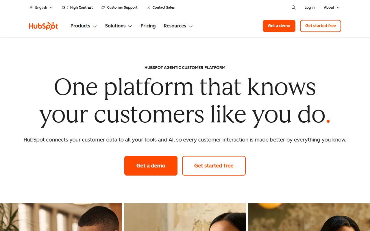 Screenshot of HubSpot official website