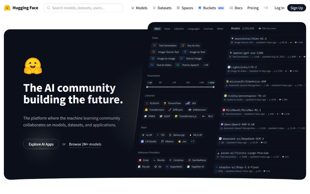 Screenshot of Hugging Face official website
