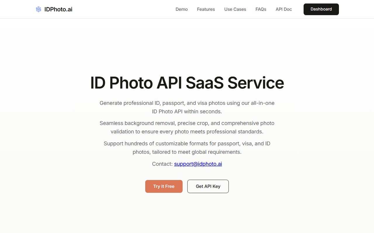 Screenshot of ID Photo API AI official website