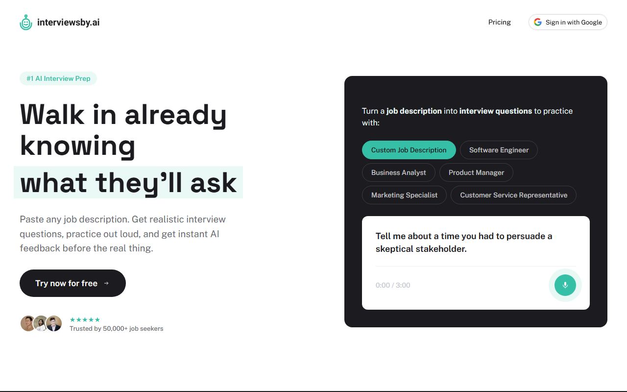 Screenshot of Interviews by AI official website