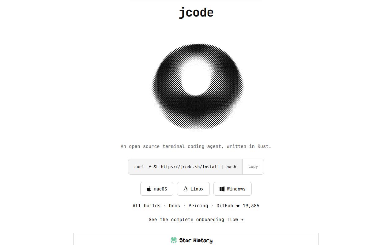 Screenshot of JCode official website