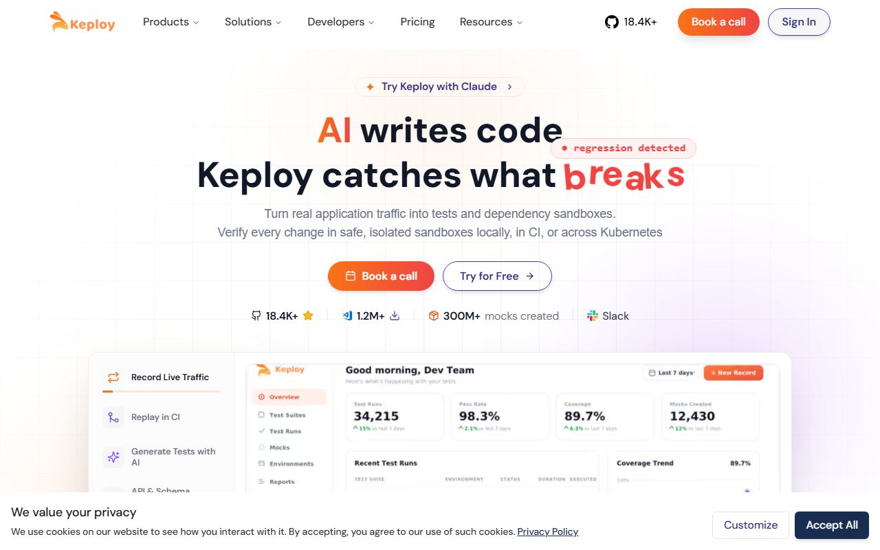 Screenshot of Keploy official website