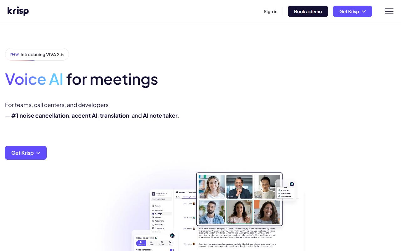 Screenshot of Krisp official website