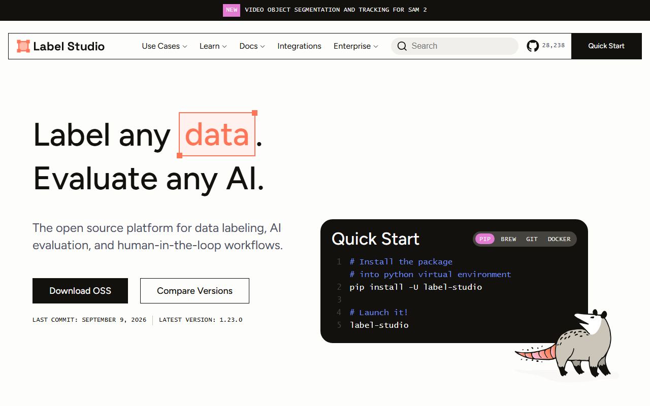 Screenshot of Label Studio official website