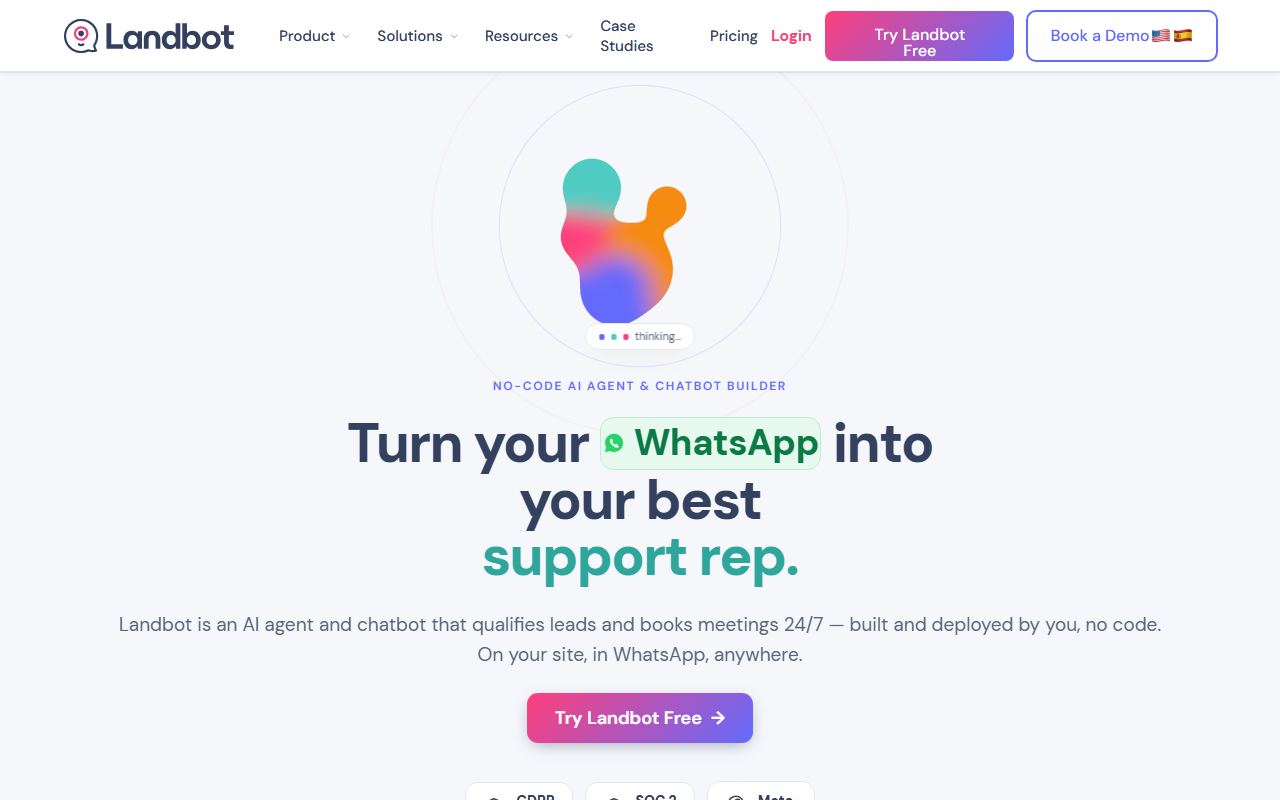 Screenshot of Landbot official website