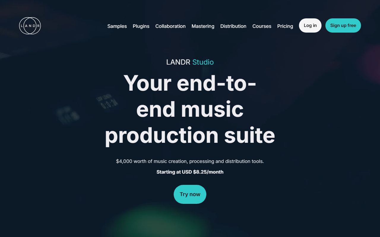 Screenshot of Landr official website