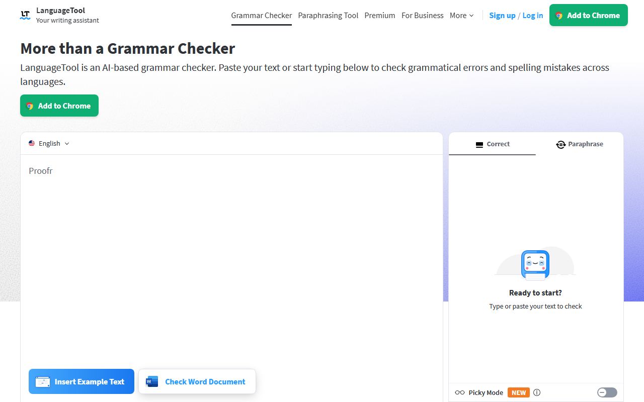 Screenshot of LanguageTool official website