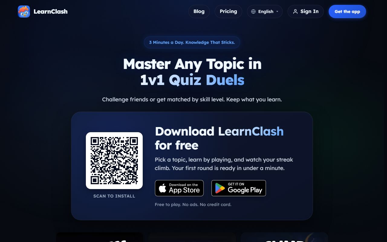 Screenshot of LearnClash official website