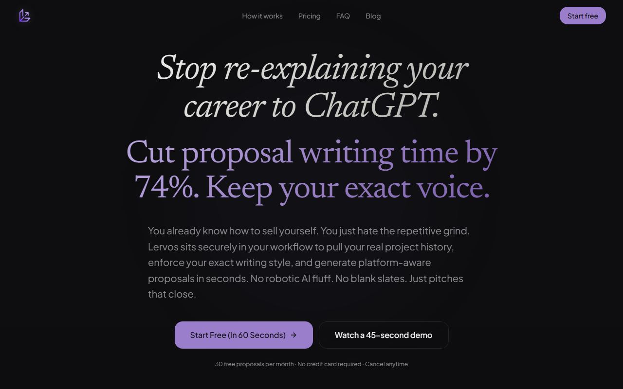 Screenshot of Lervos official website