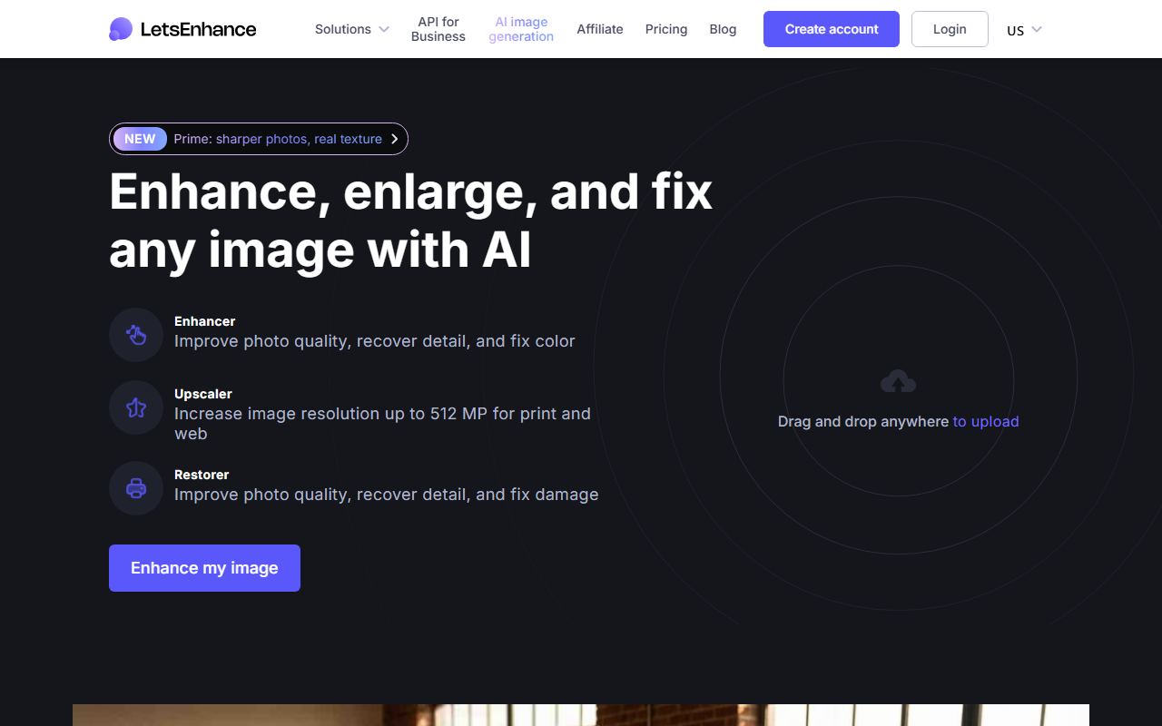 Screenshot of Let's Enhance official website