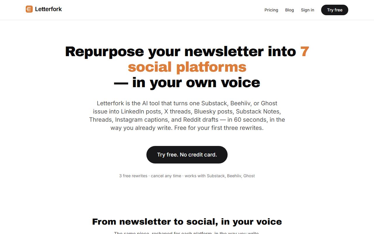 Screenshot of Letterfork official website