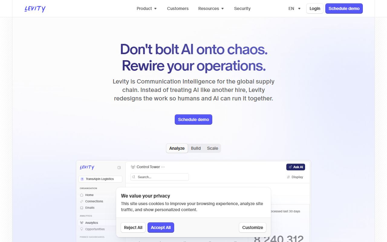 Screenshot of levity.ai official website