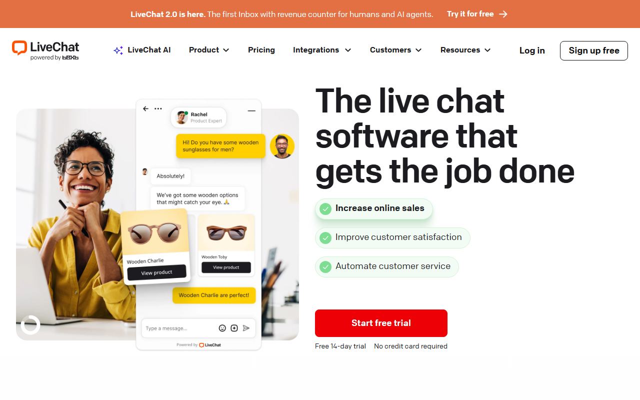 Screenshot of LiveChat official website