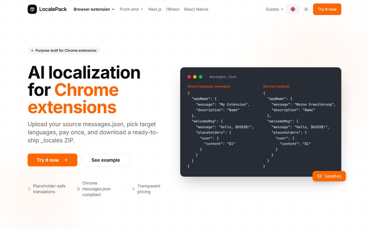 Screenshot of LocalePack official website