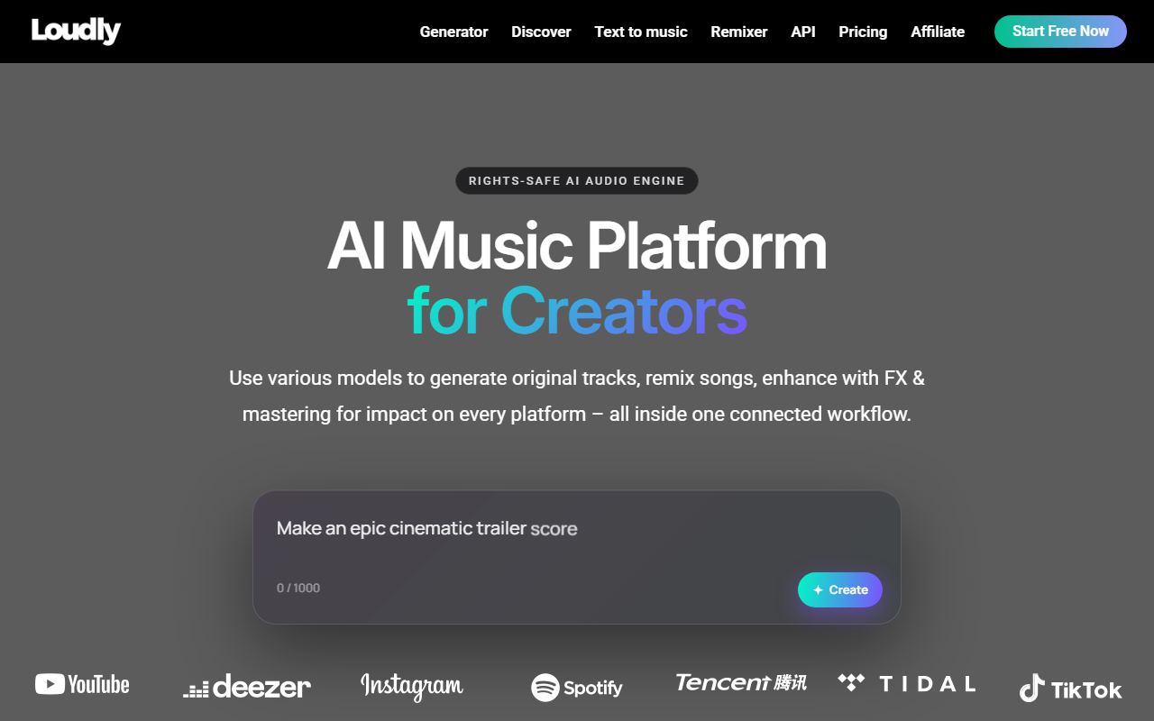 Screenshot of Loudly official website